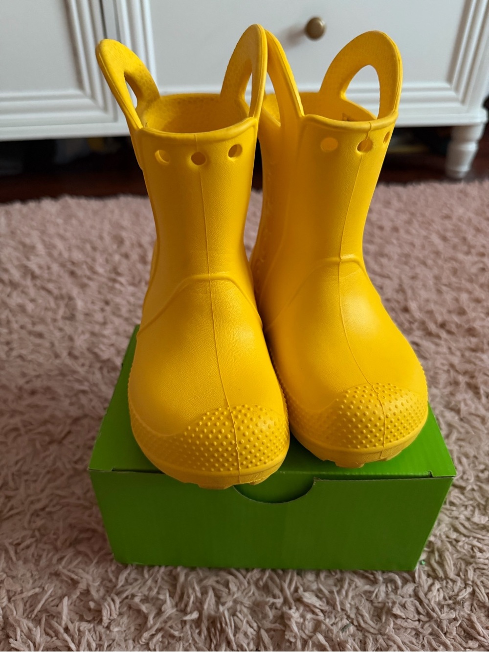 CROCS Kids Bright Yellow Rain Boots with Easy Pull Handles